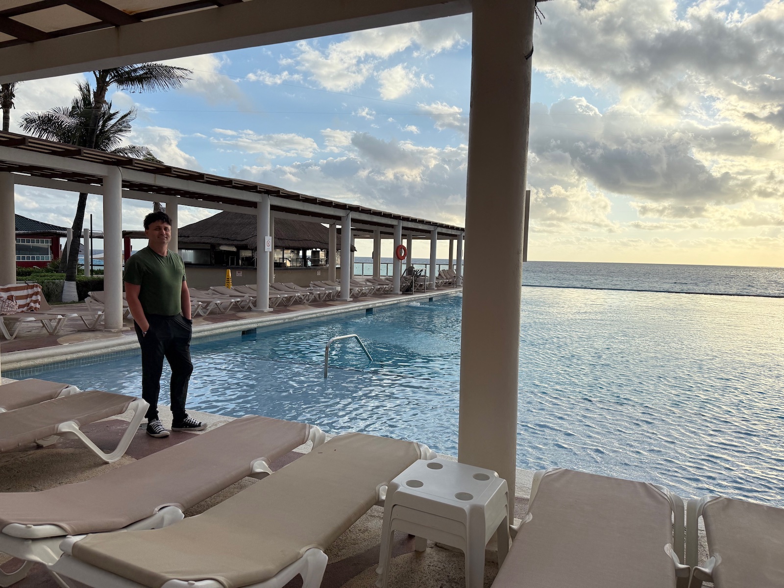 The calm before the packing storm. A quiet 7:30 AM breakfast moment by the pool before tackling the suitcases and heading to the airport.
