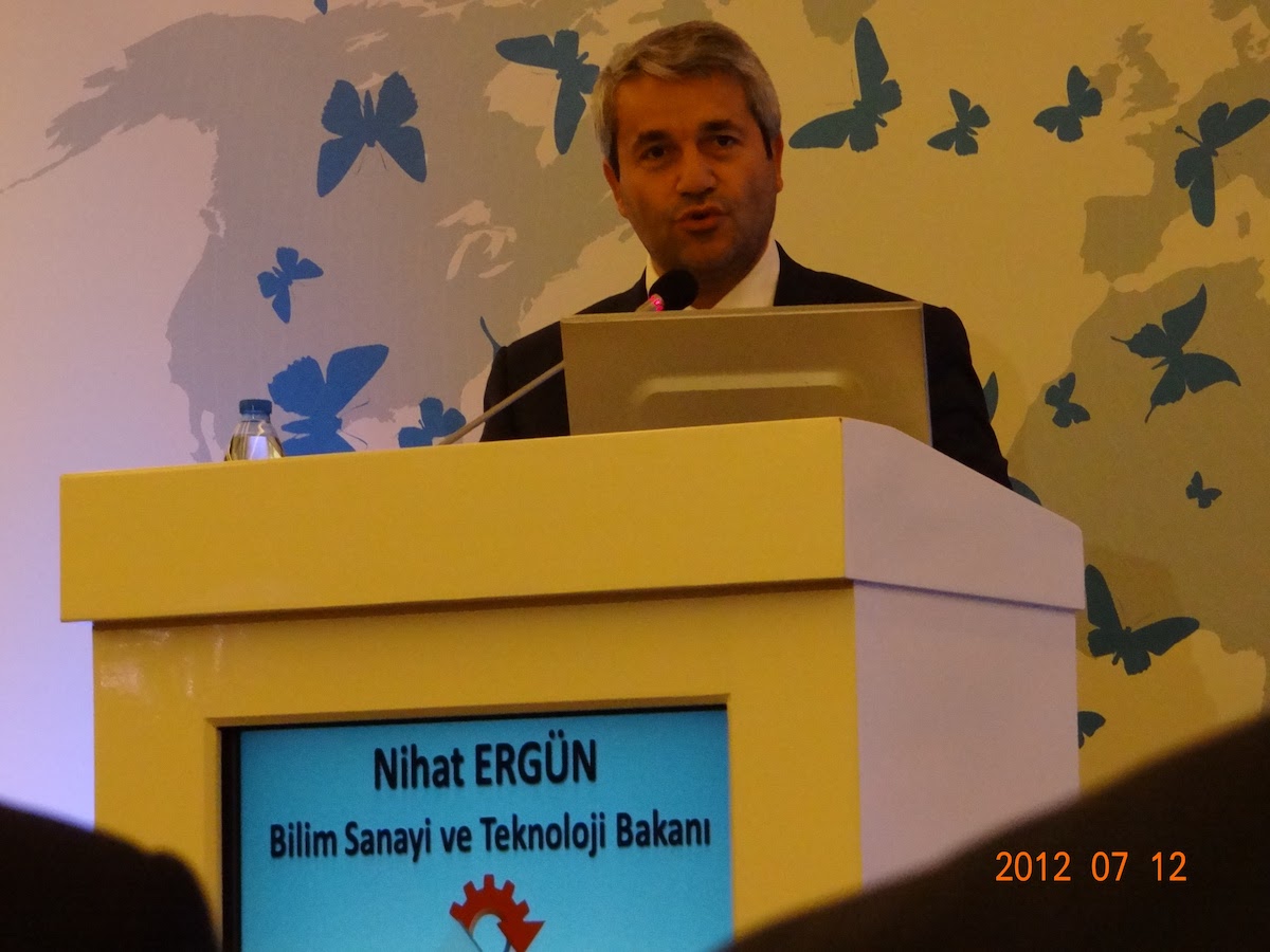 The Minister giving the opening speech on the future of higher education in Turkey.